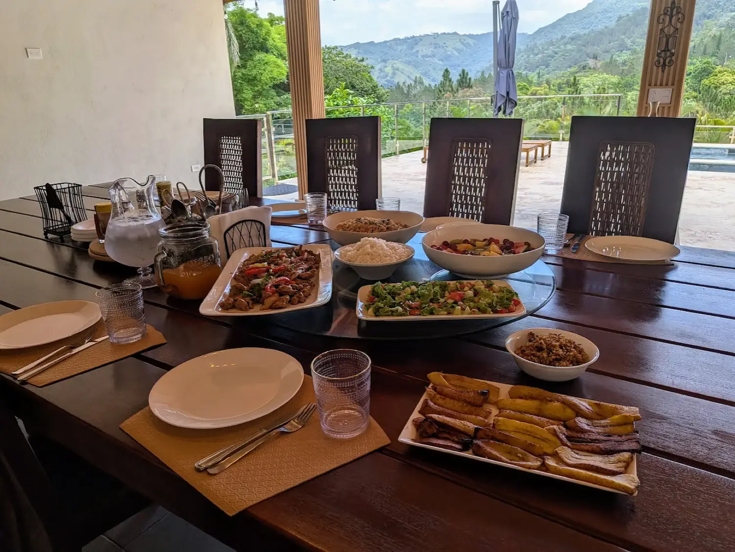 A freshly prepared dinner served with mountain views