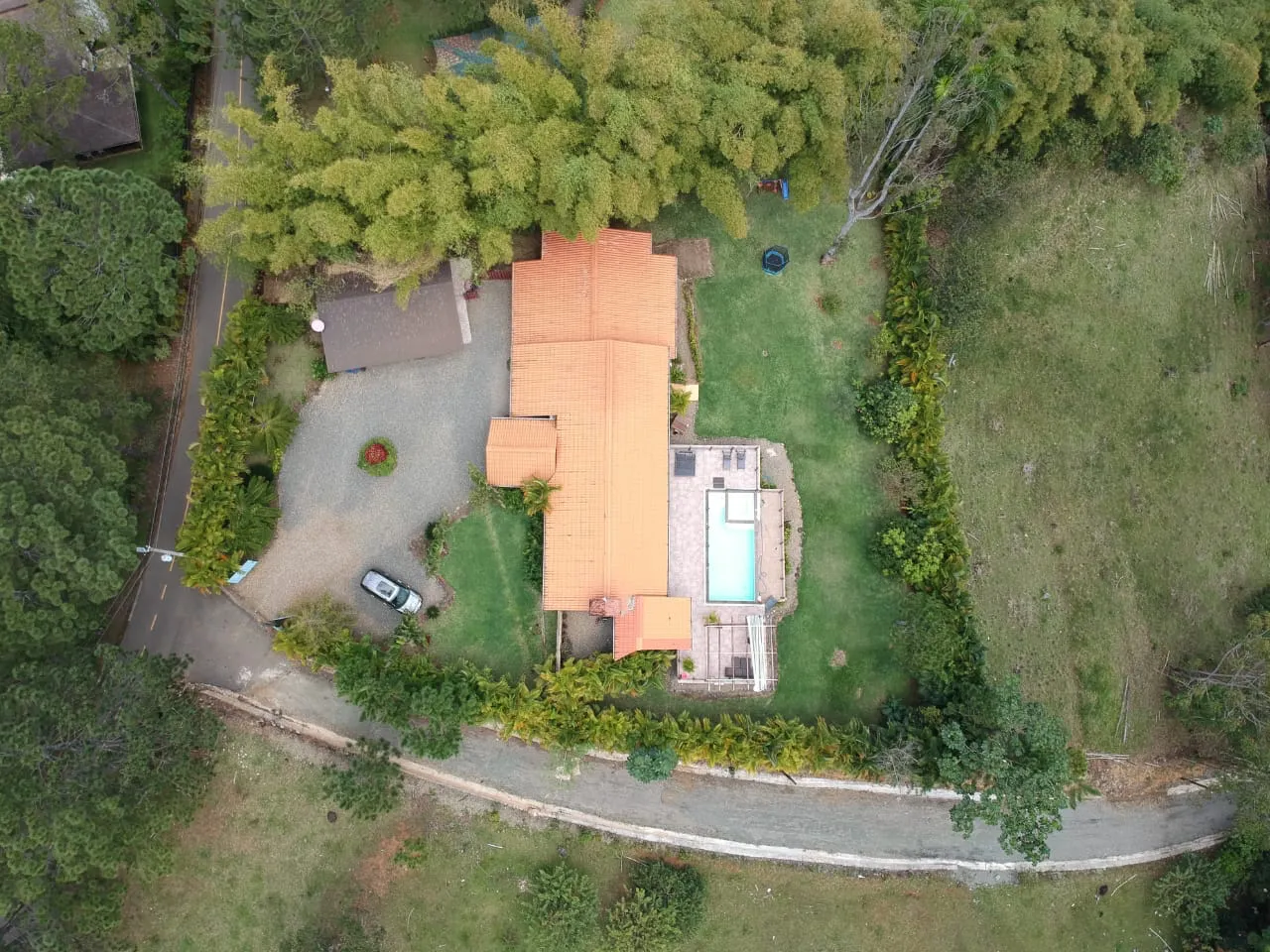 The property and pool from directly above