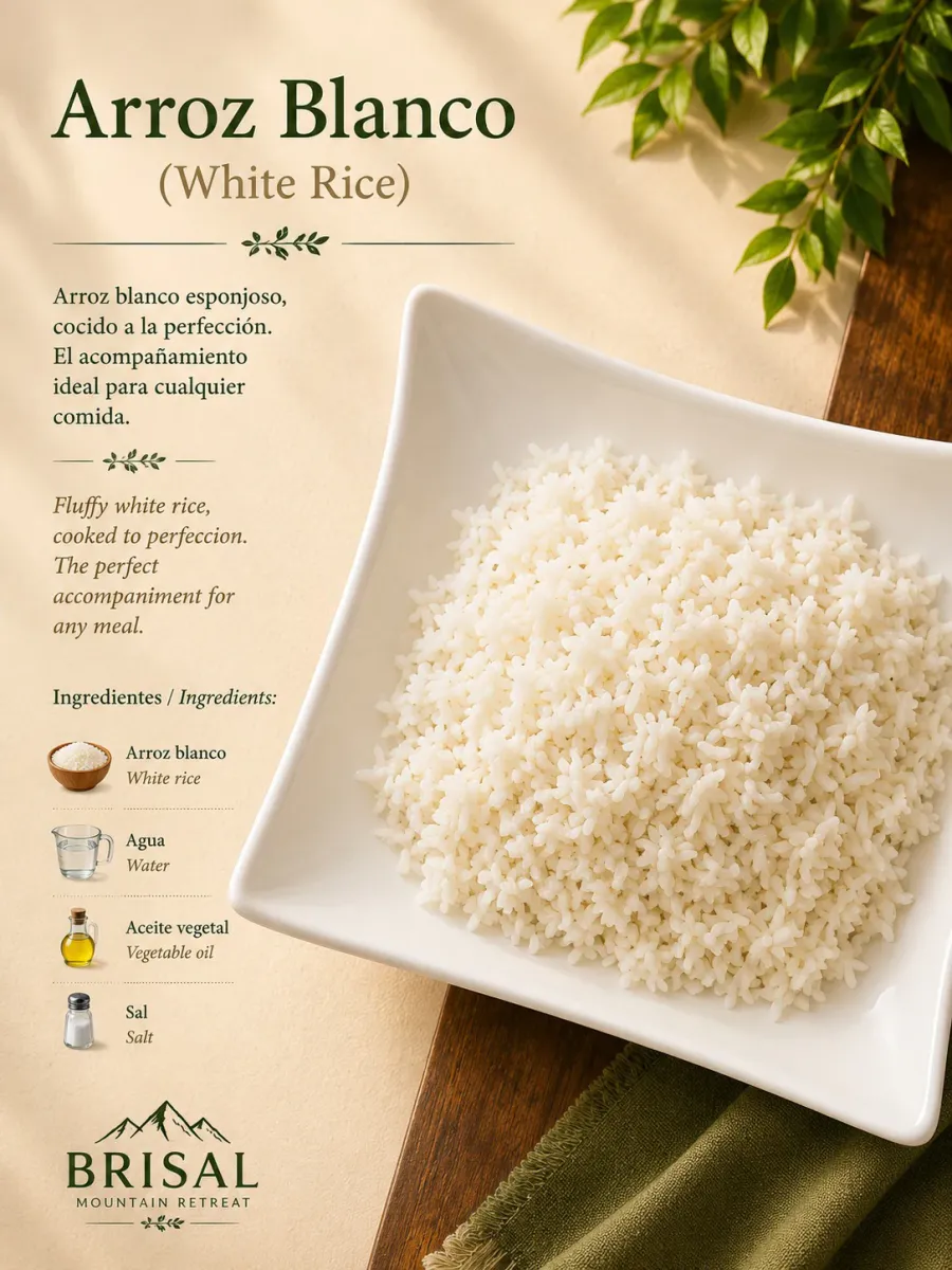 Arroz Blanco (White Rice) — Fluffy white rice, cooked to perfection. The perfect accompaniment for any meal.