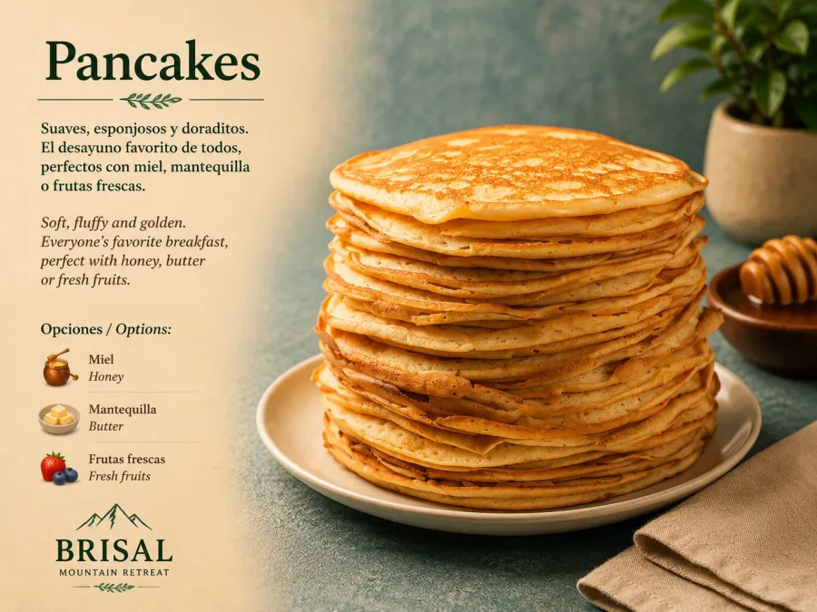 Pancakes — Soft, fluffy and golden. Everyone’s favorite breakfast, perfect with honey, butter or fresh fruits.