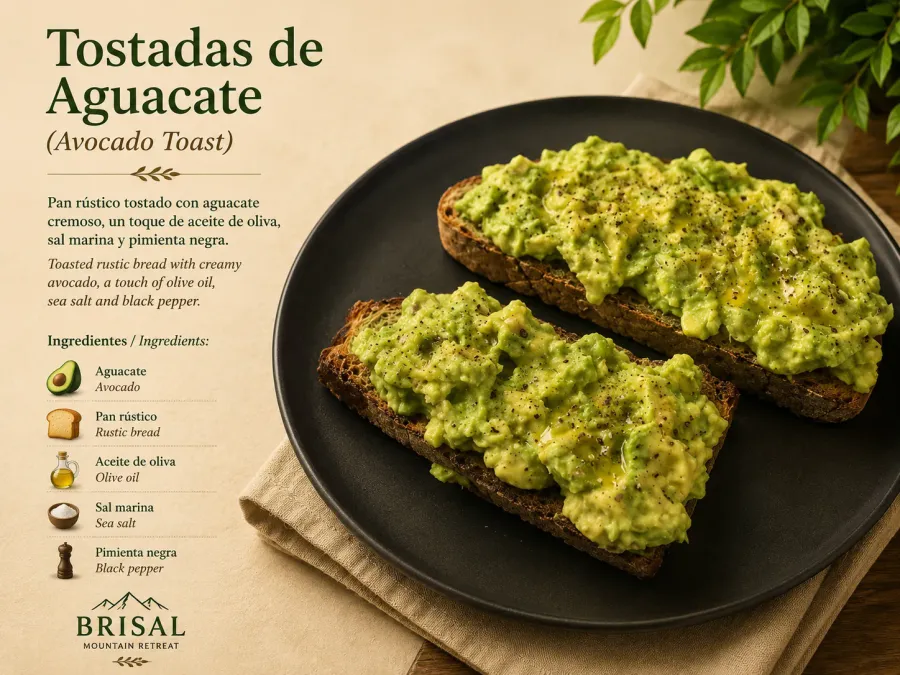 Tostadas de Aguacate (Avocado Toast) — Toasted rustic bread with creamy avocado, a touch of olive oil, sea salt and black pepper.